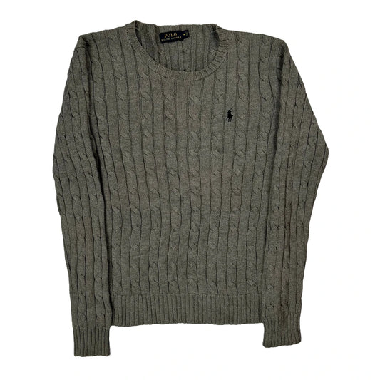 Vintage Polo By Ralph Lauren Cable Knit Sweater - Medium Gray Cotton