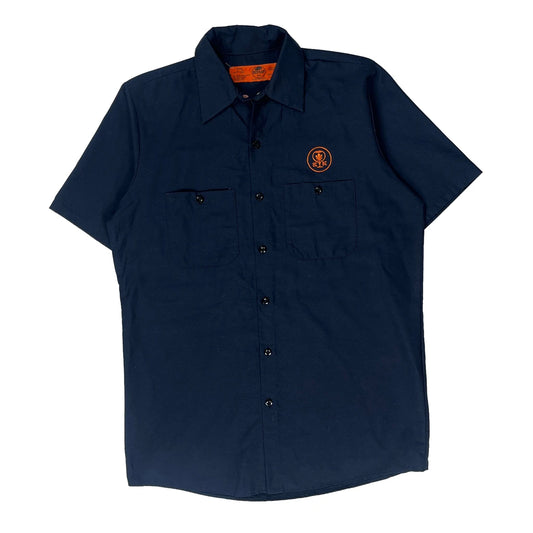 Brewery Logo Back Print Red Kap Graphic Short Sleeve Shirt - Medium Navy Polyester Blend