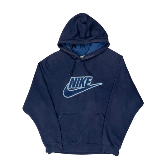 Vintage Nike Graphic Hoodie - Large Navy Cotton Blend
