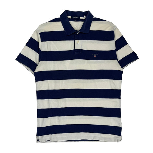 Vintage Gant Striped Polo Shirt - Large Blue Cotton