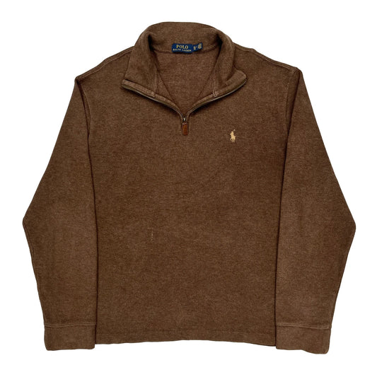 Vintage Polo By Ralph Lauren 1/4 Zip - XL Brown Cotton