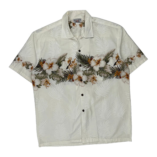 Pacific Legend Apparel Floral Hawaiian Shirt - Large Cream Cotton