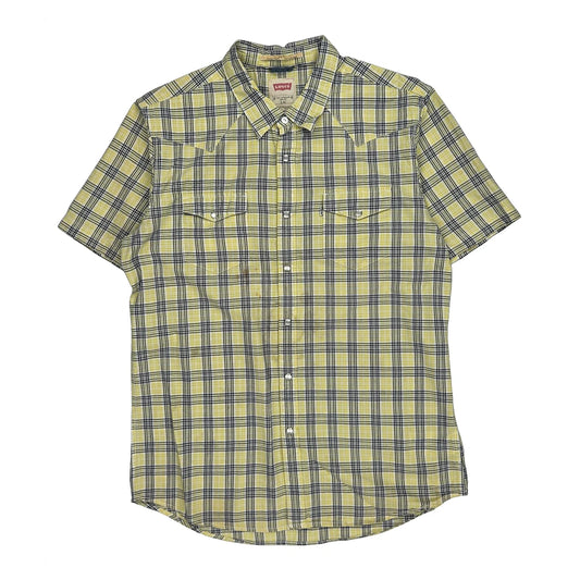 Levis Checked Short Sleeve Shirt - Large Blue Cotton