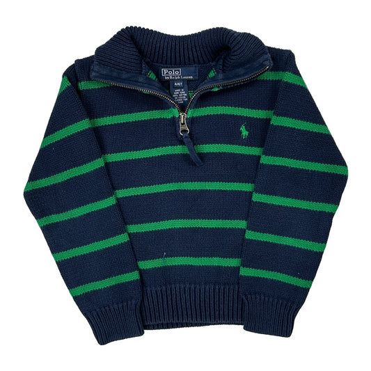 Age 4 Polo By Ralph Lauren Striped 1/4 Zip - Small Navy Cotton