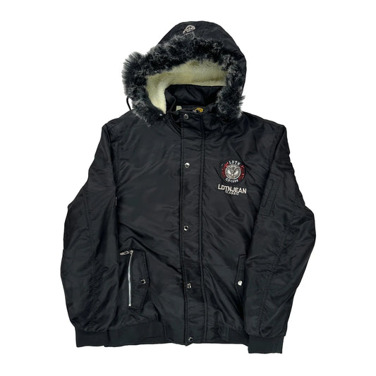 Fur-Lined Hood Leduntino Jacket - Large Black Polyester