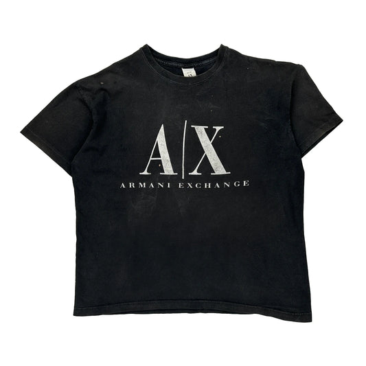 Made In USa Armani Exchange Spellout T-Shirt - Large Black Cotton