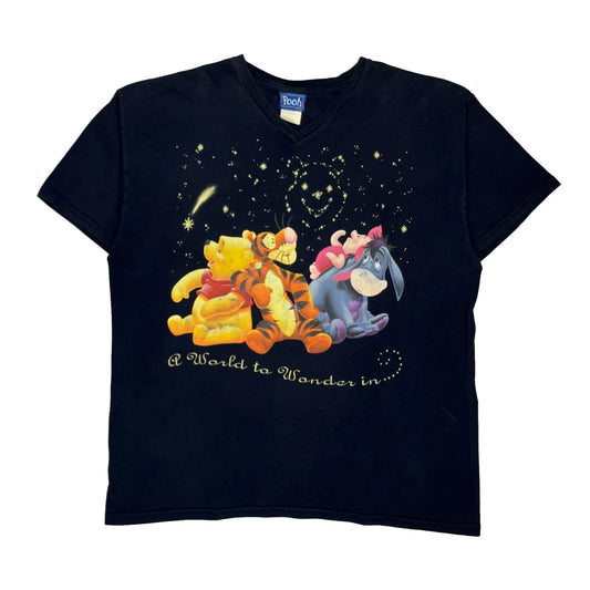 Winnie The Pooh Characters Disney Cartoon T-Shirt - XL Black Cotton