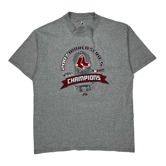 Vintage 2007 Red Sox Majestic Mlb T-Shirt - Large Grey Cotton Blend