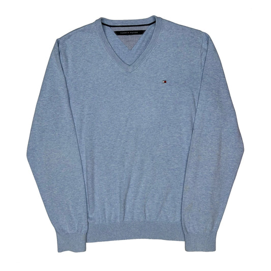 Tommy Hilfiger V-Neck Jumper - XL Blue Knitted