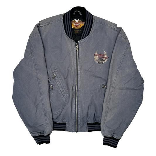 An American Legend Harley Davidson Graphic Bomber Jacket - 2XL Grey Cotton