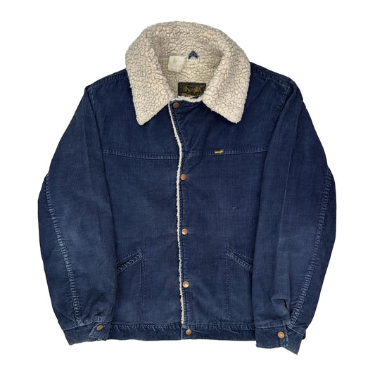 Vintage 1970S Wrangler Sherpa Lined Cord Jacket - XL Blue Corduroy