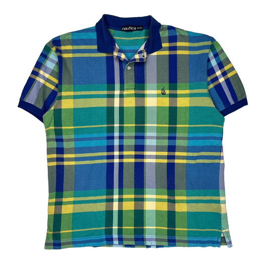 Nautica Checked Polo Shirt - XL Green Cotton