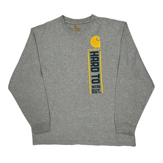 Hard To Wear Out Carhartt Graphic Long Sleeve T-Shirt - Large Grey Cotton