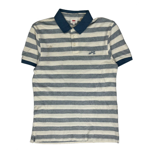 Levis Striped Polo Shirt - Small Blue Cotton