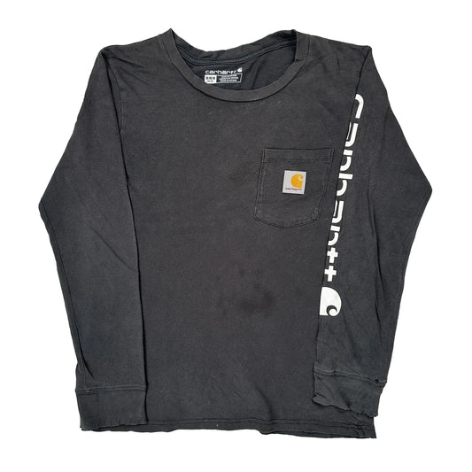 Age 10-12 Carhartt Spellout Long Sleeve T-Shirt - Medium Black Cotton