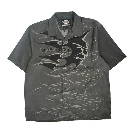 Vintage Motorclothes Harley Davidson Graphic Hawaiian Shirt - XL Black Polyester