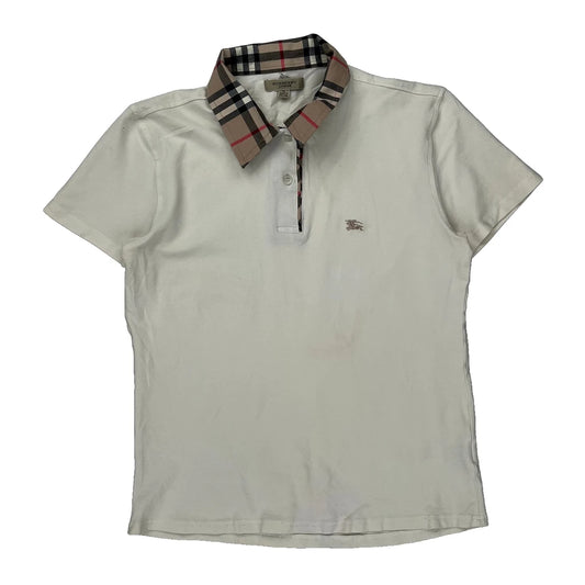 Burberry London Checked Polo Shirt - XL White Cotton