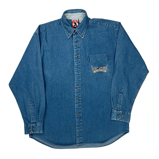 Walt Disney World Mickey Inc Graphic Denim Shirt - Medium Blue Cotton