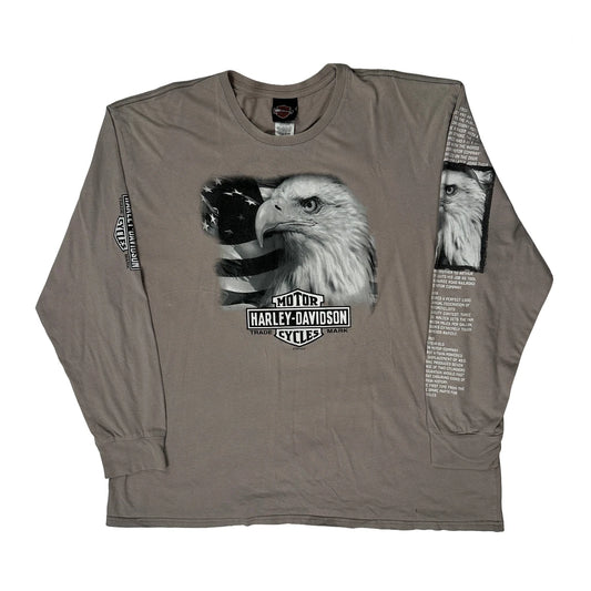 Eagle Graphic Harley Davidson Long Sleeve T-Shirt - 3XL Beige Cotton