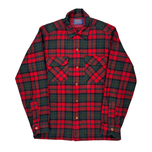 Pendleton Checked Flannel Shirt - Small Red Virgin Wool