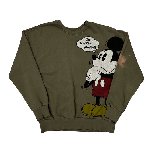 Mickey Mouse Disney Cartoon Sweatshirt - Medium Green Cotton