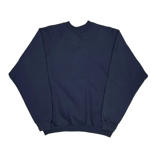 90S Blank Made In USA Hanes Sweatshirt - Large Navy Cotton Blend