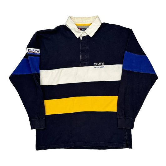 Chaps Ralph Lauren Striped Rugby Shirt - Large Blue Cotton