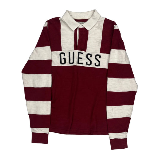Guess Striped Rugby Shirt - Small Burgundy Cotton