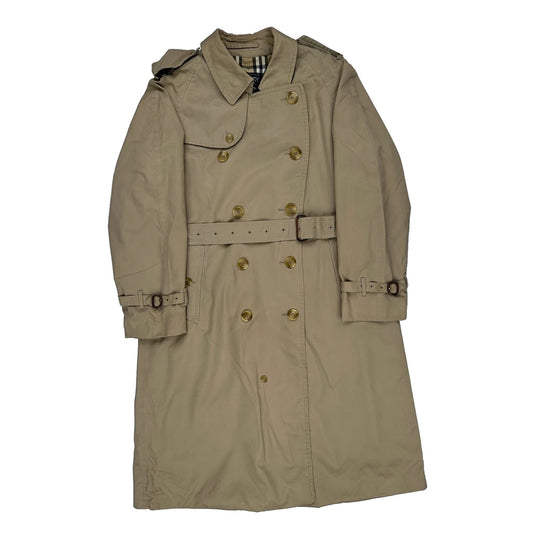 Burberry Checked Trench Coat - Large Beige Cotton
