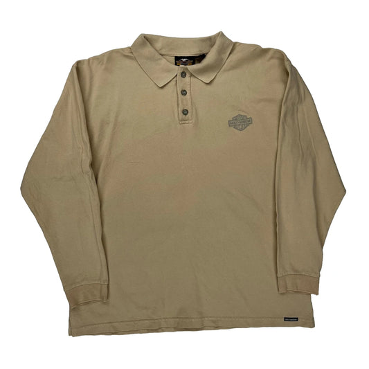 Harley Davidson Polo Shirt - XL Beige Cotton