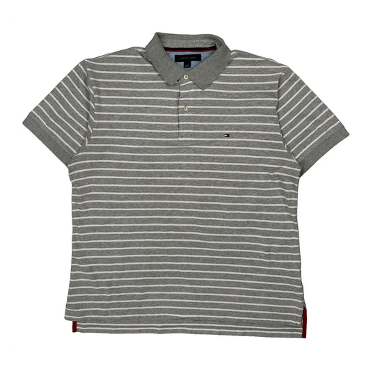 Tommy Hilfiger Striped Polo Shirt - Large Grey Cotton