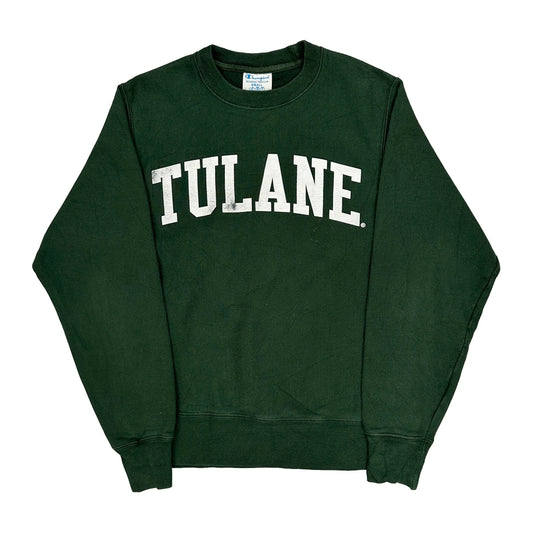 Tulane Champion College Sweatshirt - Small Green Cotton Blend