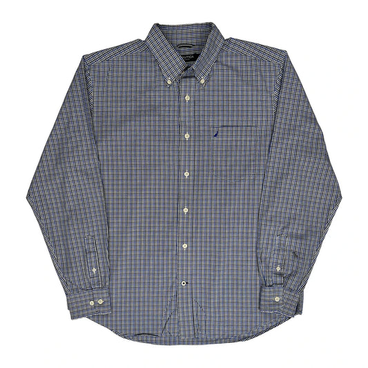 Nautica Slim Fit Patterned Shirt - Large Blue Cotton