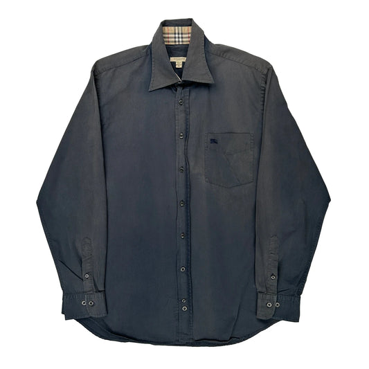 Faded Burberry London Shirt - Large Navy Cotton