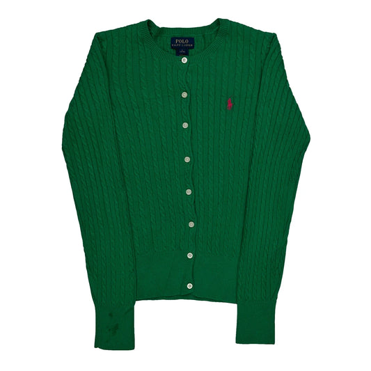 Polo By Ralph Lauren Cable Knit Cardigan - Large Green Cotton