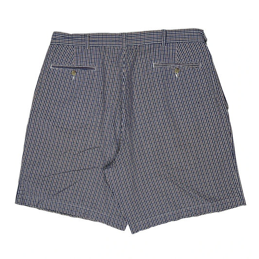 Pleated Polo By Ralph Lauren Checked Chino Shorts - 34W 8L Blue Cotton