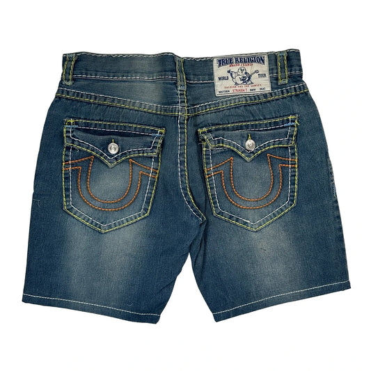 True Religion Contrast Stitch Denim Shorts - 36W 9L Blue Denim