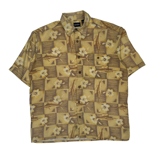 Puritan Floral Hawaiian Shirt - Large Brown Viscose