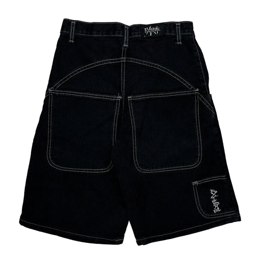 Extreme Contrast Stitch Denim Shorts - 26W 12L Black Denim