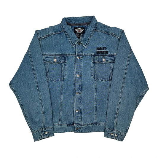 Skull Harley Davidson Graphic Denim Jacket - 3XL Blue Cotton