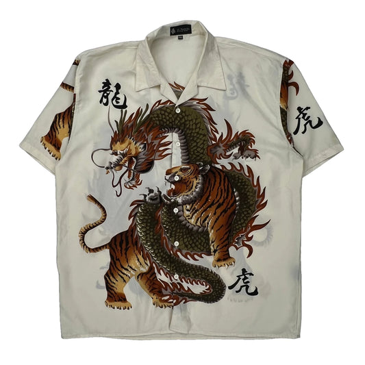 El Norteno Graphic Hawaiian Shirt - 2XL Cream Polyester