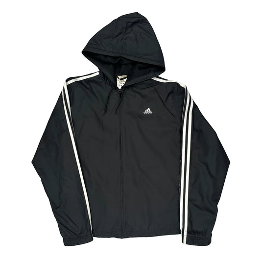 Adidas Striped Windbreaker - Large Black Polyester