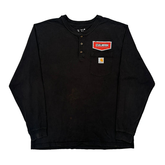 Carhartt Henley Long Sleeve T-Shirt - Large Black Cotton