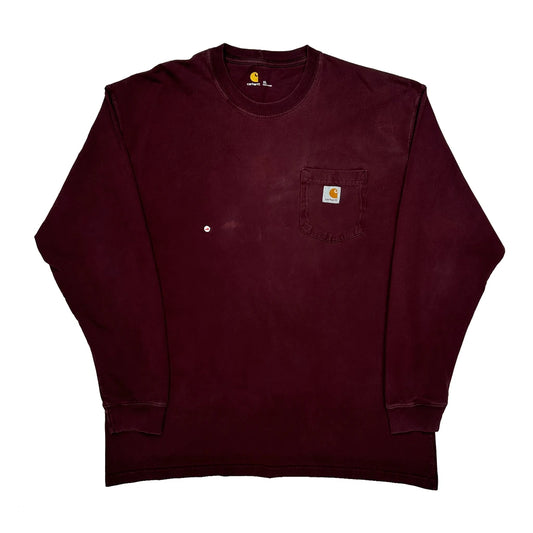 Carhartt Long Sleeve T-Shirt - XL Burgundy Cotton