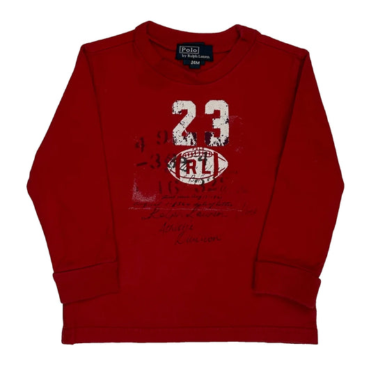 Age 24 Months Polo By Ralph Lauren Long Sleeve T-Shirt - 2XS Red Cotton