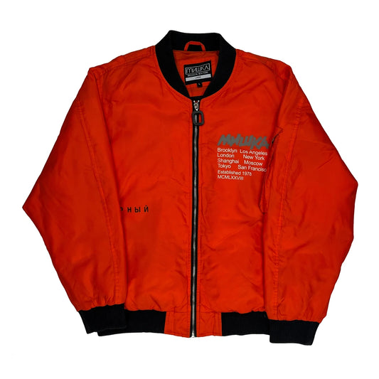 Weird World Mishka Nyc Ma1 Bomber Jacket - Large Orange Polyester