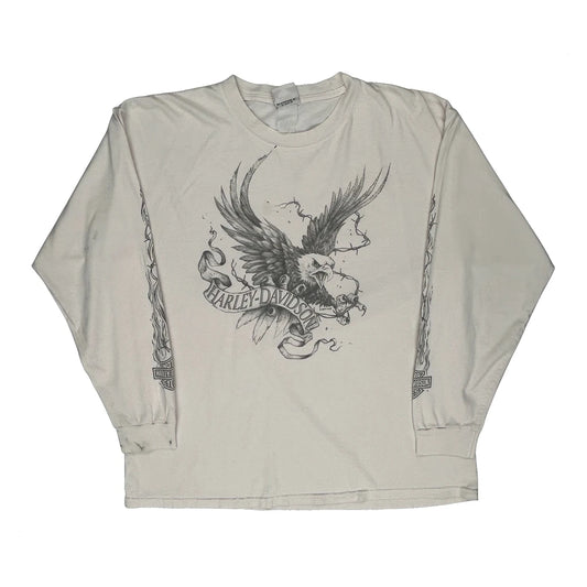 Florida Harley Davidson Graphic Long Sleeve T-Shirt - Medium Cream Cotton