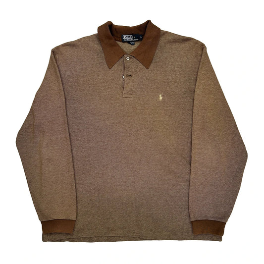Polo By Ralph Lauren Long Sleeve Polo Shirt - Large Brown Cotton