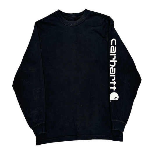 Carhartt Spellout Long Sleeve T-Shirt - Small Black Cotton