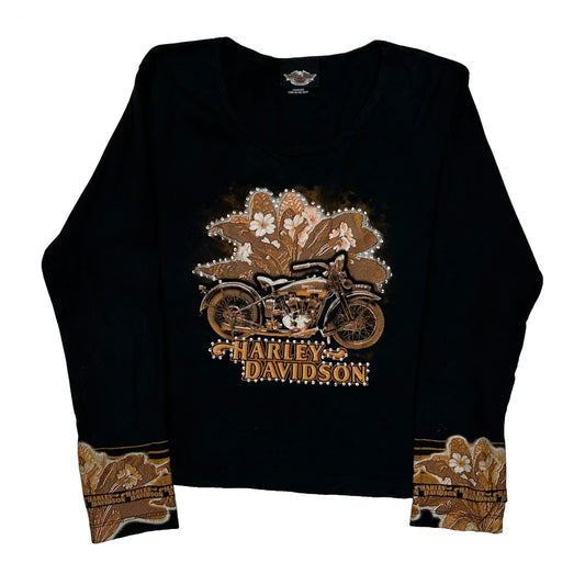 Harley Davidson Graphic Long Sleeve T-Shirt - Medium Black Cotton